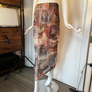 Renaissance Bodycon Mesh Midi Skirt